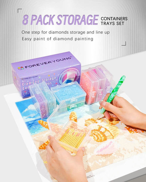 8pcs Diamond Painting Accessories Trays with Lids, Easy to Carry,2-in-1 Diamond Art Storage and Diamond Art Trays, Bead Storage