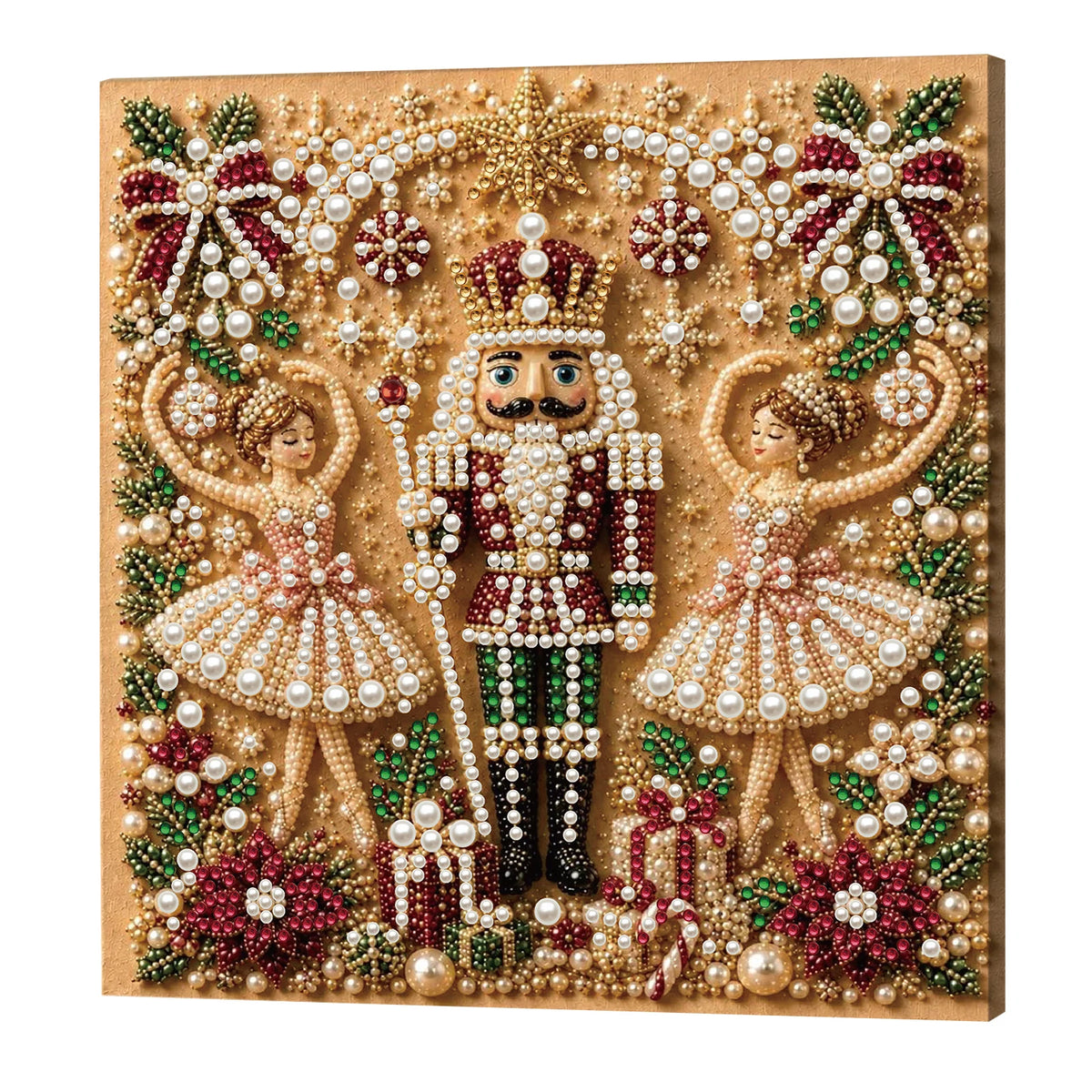 Christmas Pearl Diamond Painting Kit with Wooden Frame, Full Drill DIY Pearl Gem Art Craft Set, Home Decor Handmade Gift 20x20cm