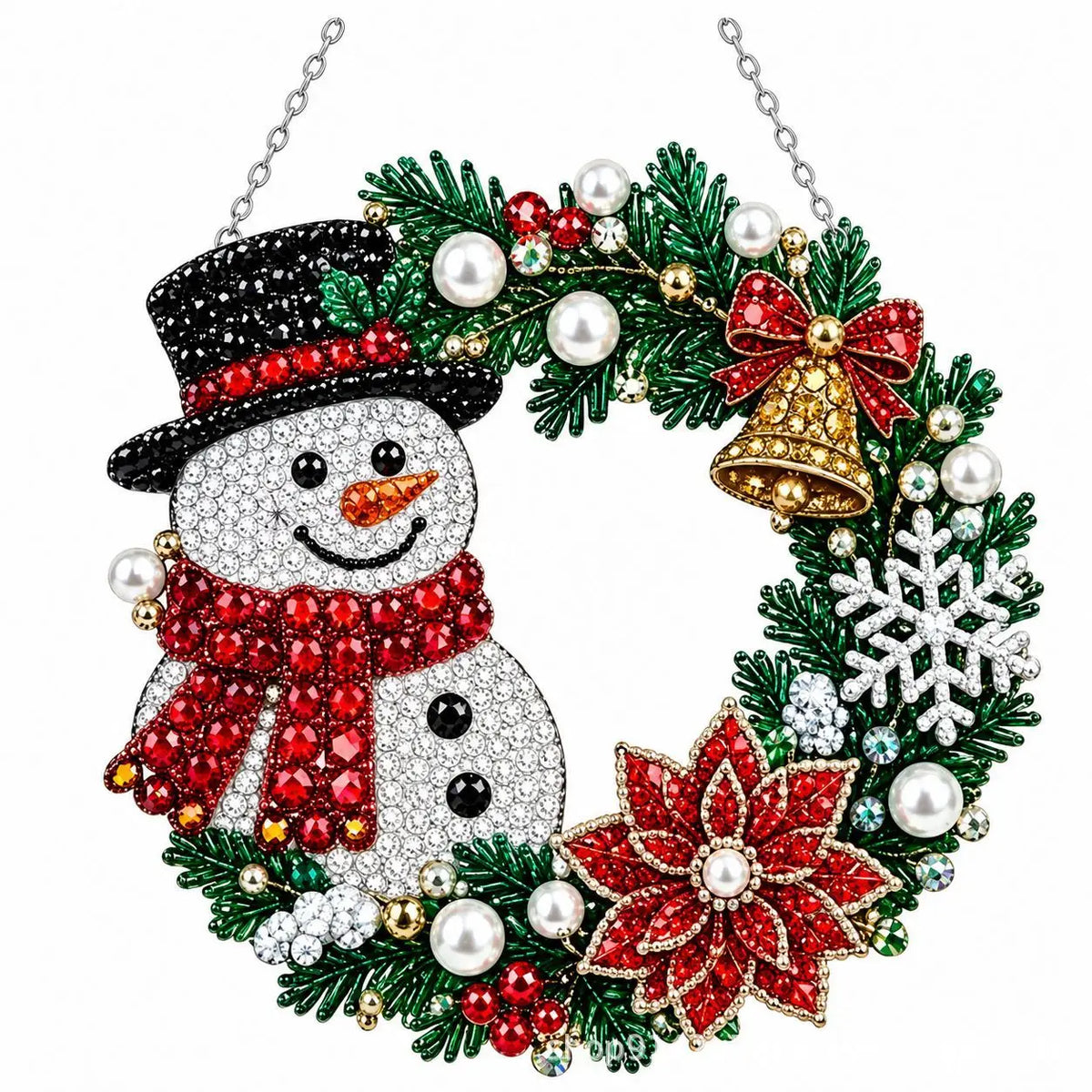 Christmas Pearl Diamond Painting Kit,DIY Acrylic Diamond Art with String Lights Wreath for Beginner Set Holiday Craft Gift