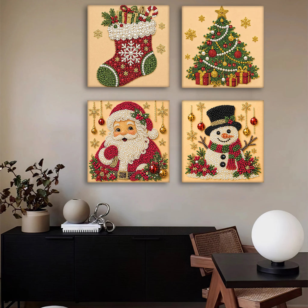 Christmas Pearl Diamond Painting Art Kit With Frame 7.87x7.87in DIY Pearl Gem Paintings Picture Arts Craft for Home Wall Decor