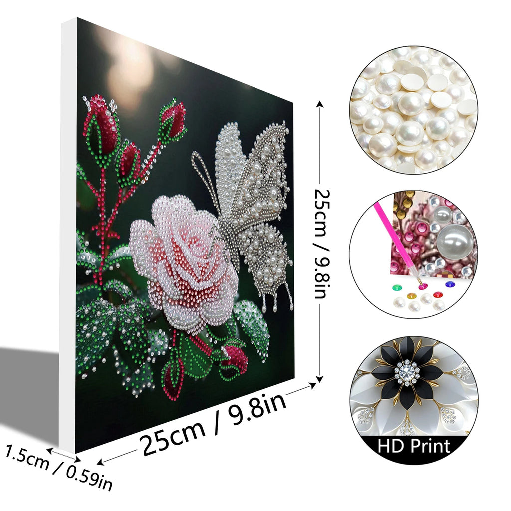 Diamond Dots Pearl Gem Painting with Frame 25x25cm Diamond Art Pearl Painting Kit for Adults & Beginners Home Wall Decor