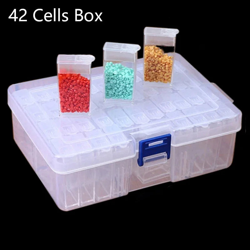 Diamond Painting Tools Sets with 64/56/42/28 Cells Plastic Storage Box Funnel Stickers etc Kit for Diamond Painting Embroidery