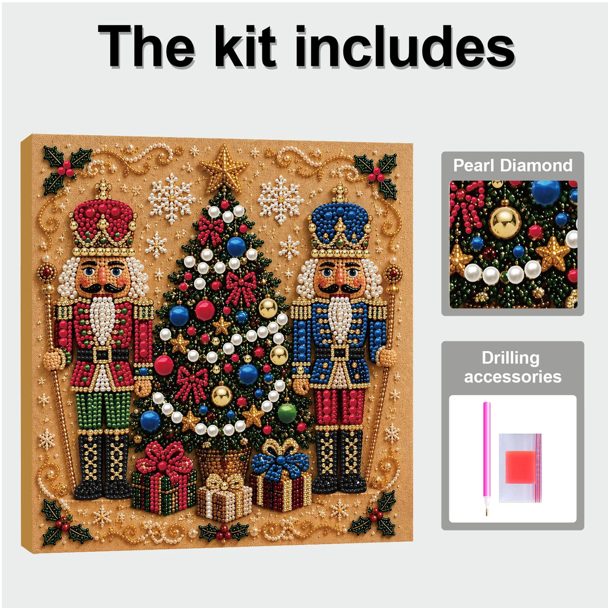 Christmas Pearl Diamond Painting DIY Kit Full Drill Wooden Frame Art Craft 20x20cm Beginner Set