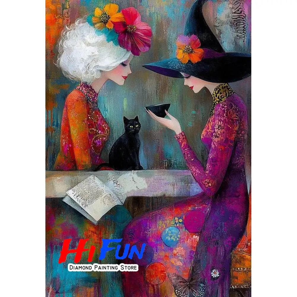 Diamond Painting Full Diamond Dot Art Beautiful Moments Adorable Girl and Whimsical Cat Embroidery Mosaic Painting Pop Art Set