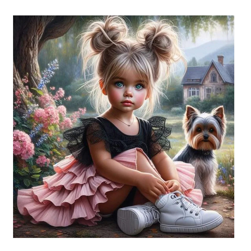 DIY Diamond Painting New 2025 Cute Little Girl and Pet Dog Full Diamond Mosaic Embroidery Art Stitch Home Decoration Craft Kit