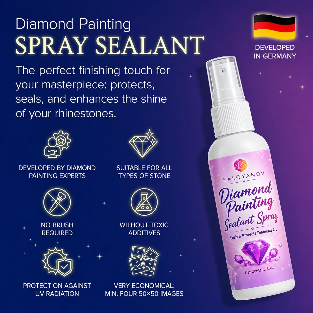 KALOYANOV Diamond Painting Sealant Spray (60ml) for Diamond Art Accessories, Clear Waterproof Finish, Easy to Use, No Yellowing