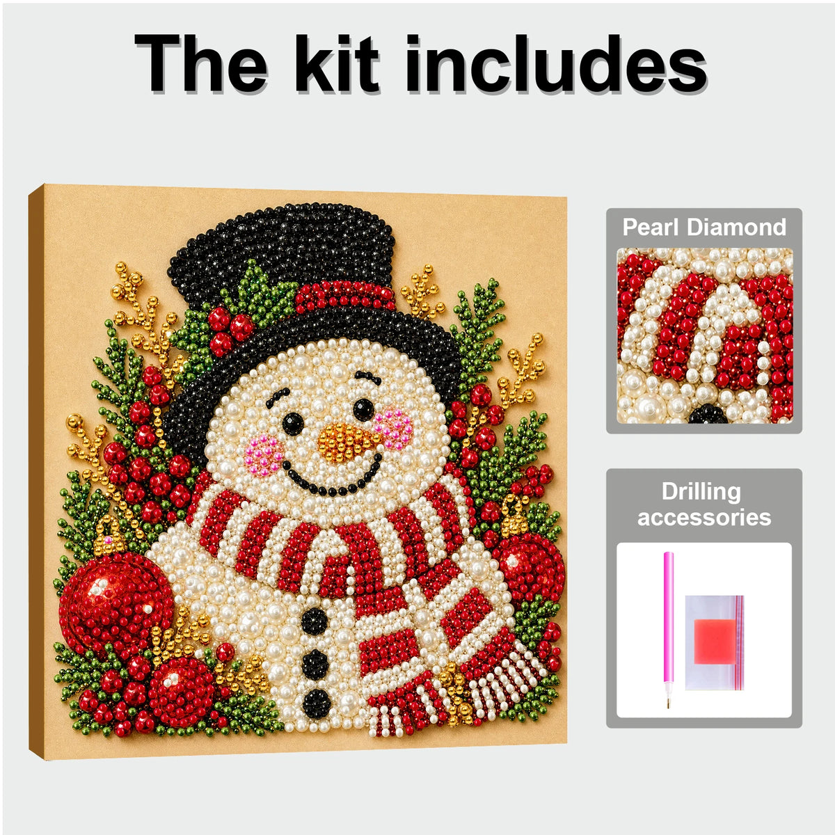 Christmas Pearl Diamond Painting Art Kit With Frame 7.87x7.87in DIY Pearl Gem Paintings Picture Arts Craft for Home Wall Decor