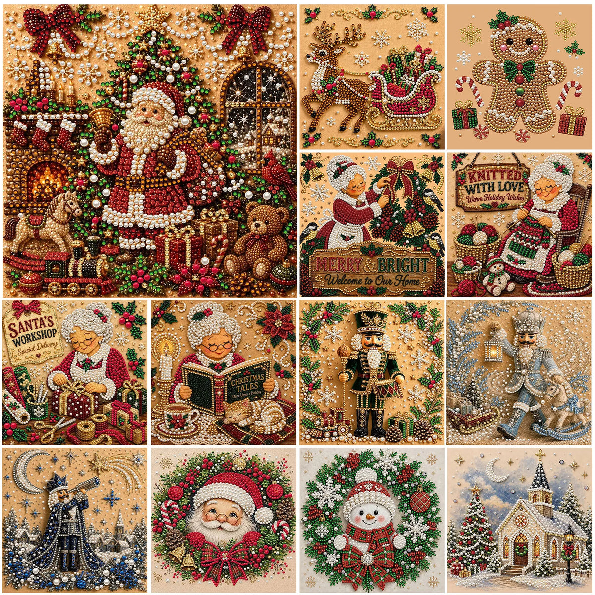 Christmas Pearl DIY Diamond Painting Kit with Wooden Frame 20x20cm Self-Adhesive Canvas Craft Set Home Decor Art Handmade Gift