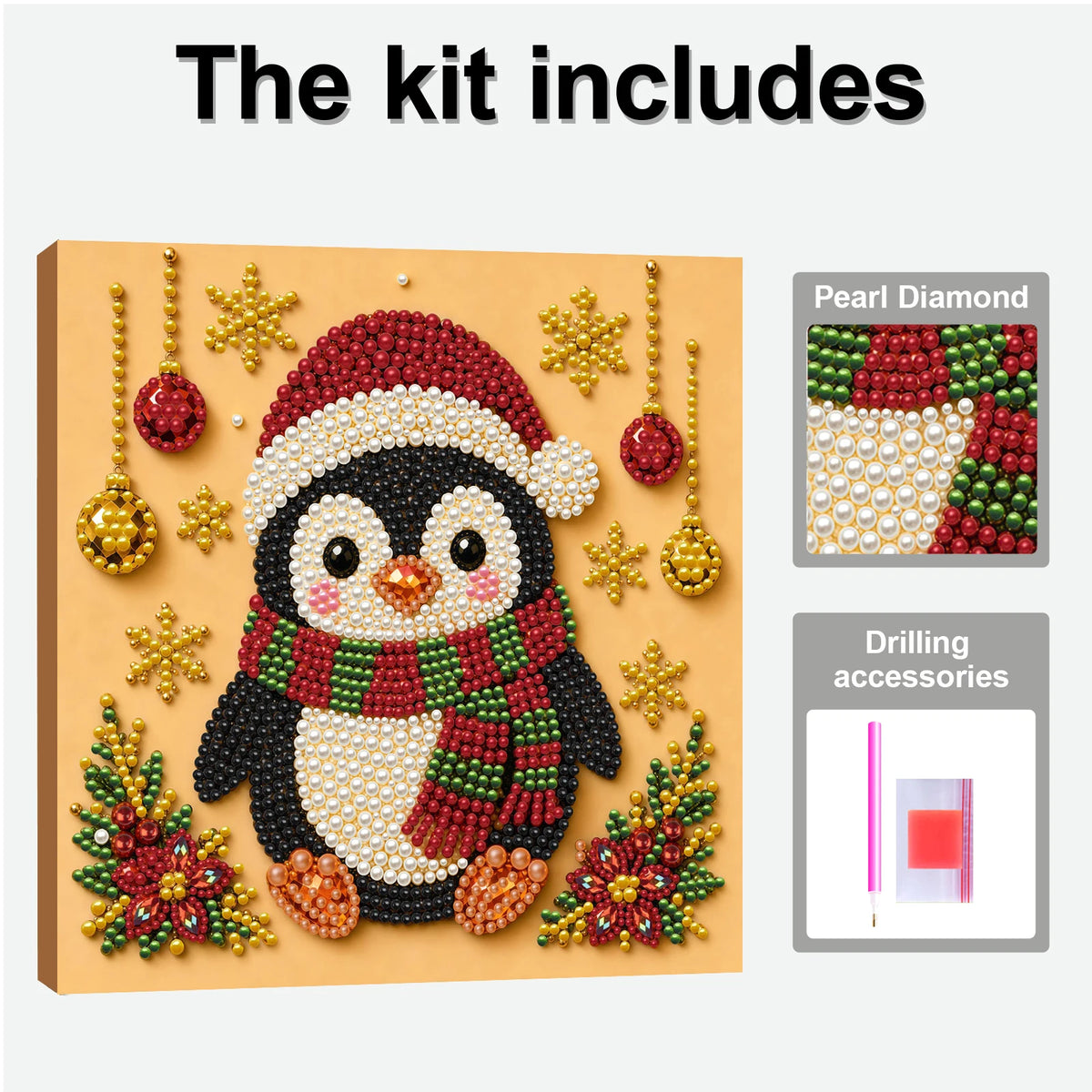 Christmas Pearl Diamond Painting Art Kit With Frame 7.87x7.87in DIY Pearl Gem Paintings Picture Arts Craft for Home Wall Decor