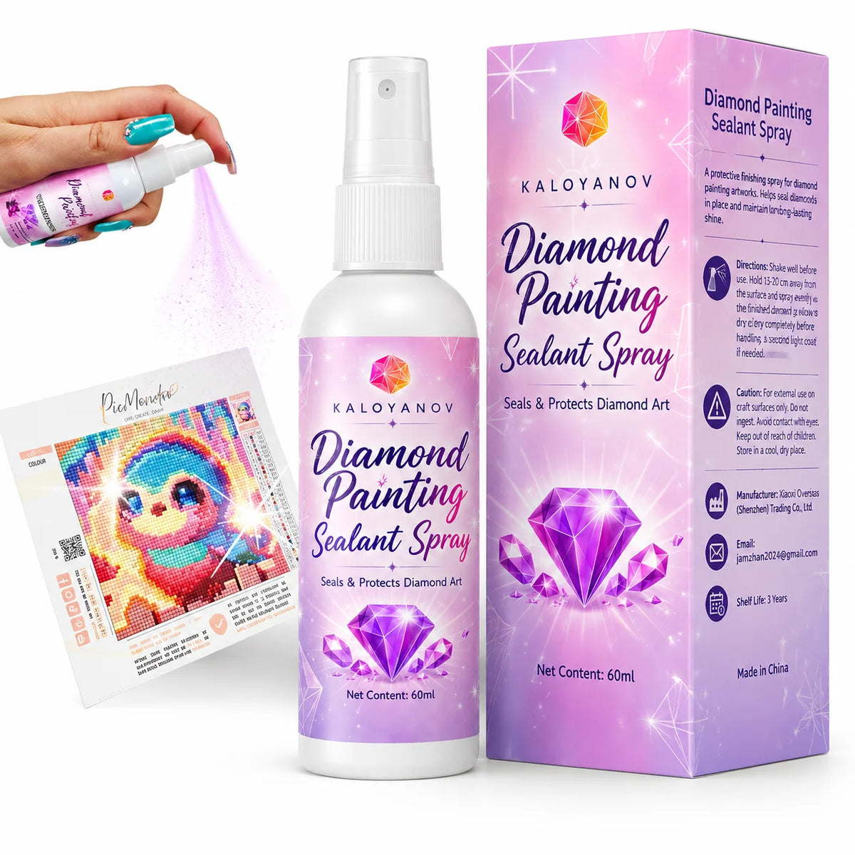 KALOYANOV Diamond Painting Sealant Spray (60ml) for Diamond Art Accessories, Clear Waterproof Finish, Easy to Use, No Yellowing