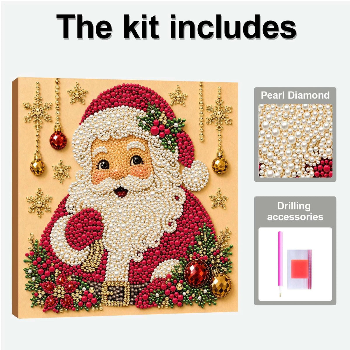 Christmas Pearl Diamond Painting Art Kit With Frame 7.87x7.87in DIY Pearl Gem Paintings Picture Arts Craft for Home Wall Decor