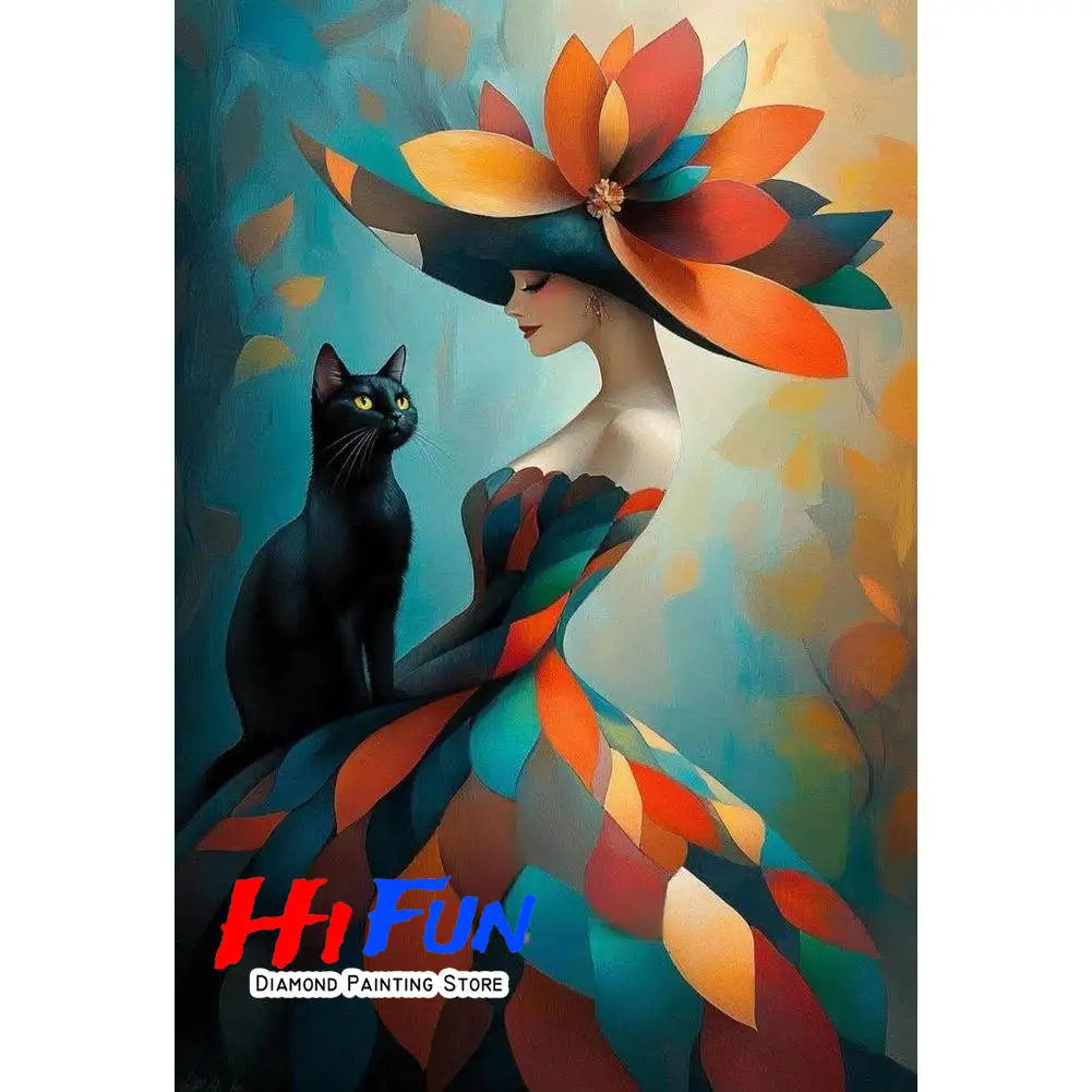Diamond Painting Full Diamond Dot Art Beautiful Moments Adorable Girl and Whimsical Cat Embroidery Mosaic Painting Pop Art Set