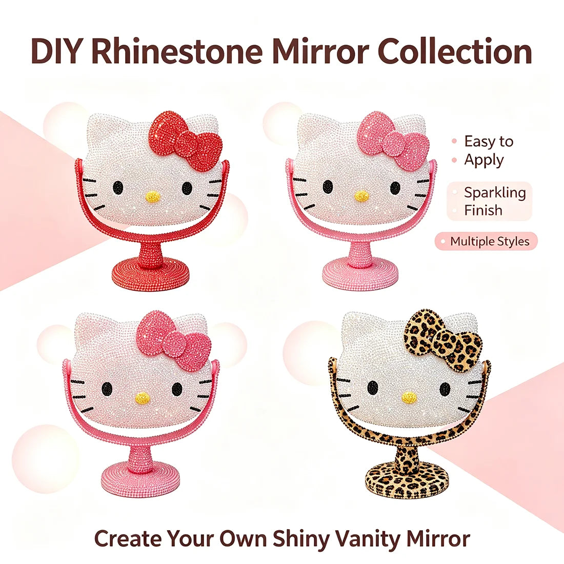 DIY Diamond Painting Kit Featuring My Melody Hello Kitty Kuromi - Cartoon Characters with Built-in Makeup Mirror for Home Decor
