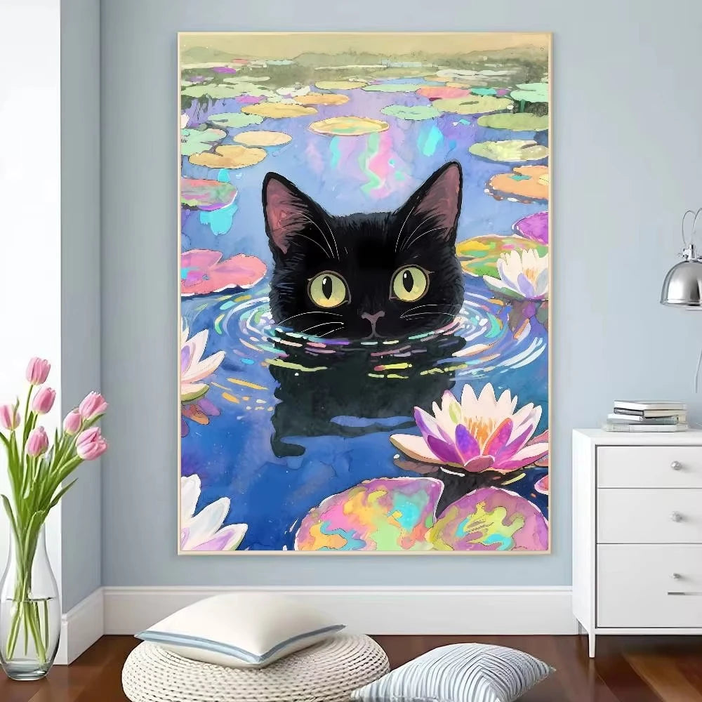 5D DIY Diamond Painting Kit Kawaii Cat Starry Night Water Lilies Art Full Drill Rhinestone Mosaic Wall Decor Craft Kit Home Gi