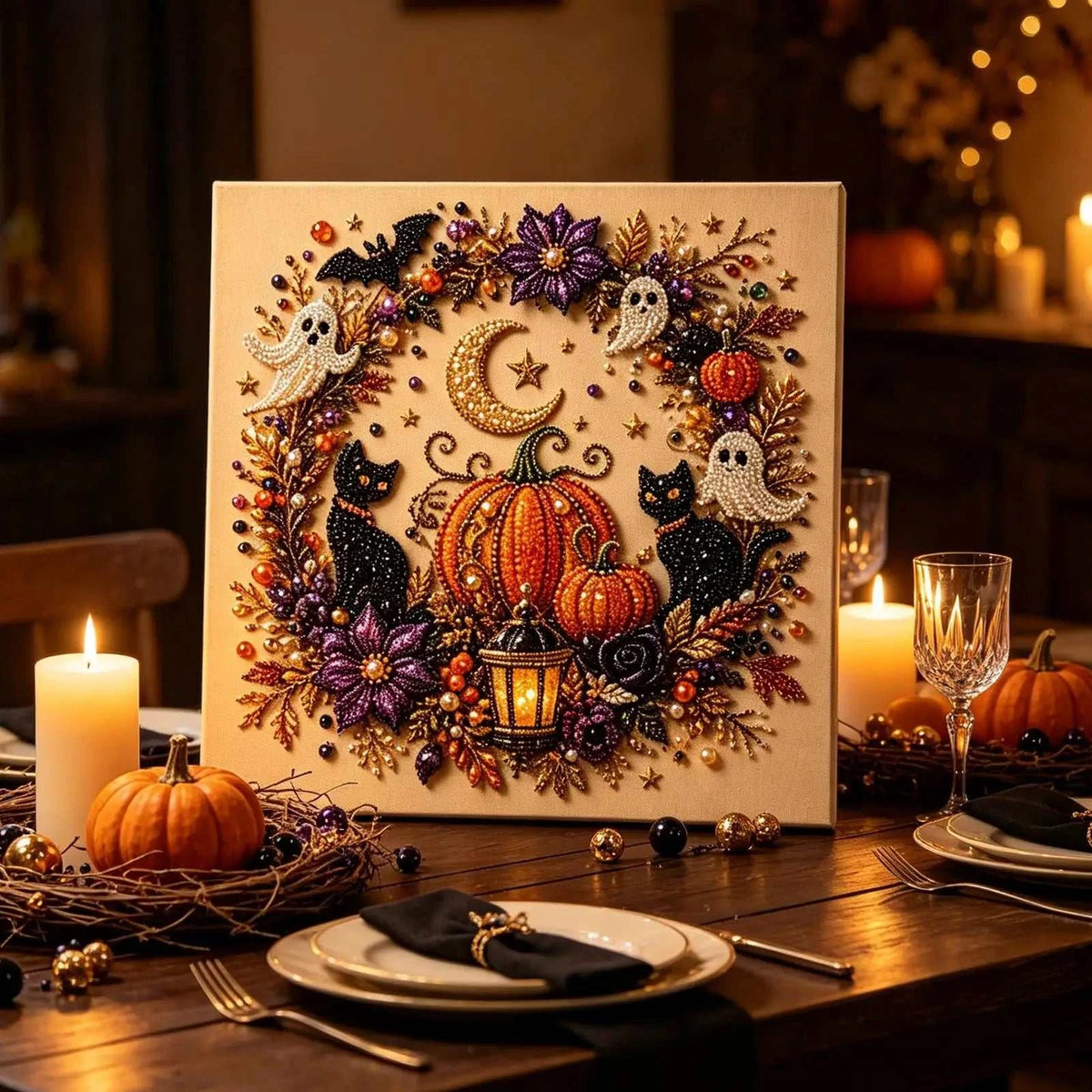 DIY Halloween Framed Diamond Art Pearl Painting Kit 7.87x7.87inch Pearl Diamond Dots Gem Art Craft Pearl Diamond Dots Painting