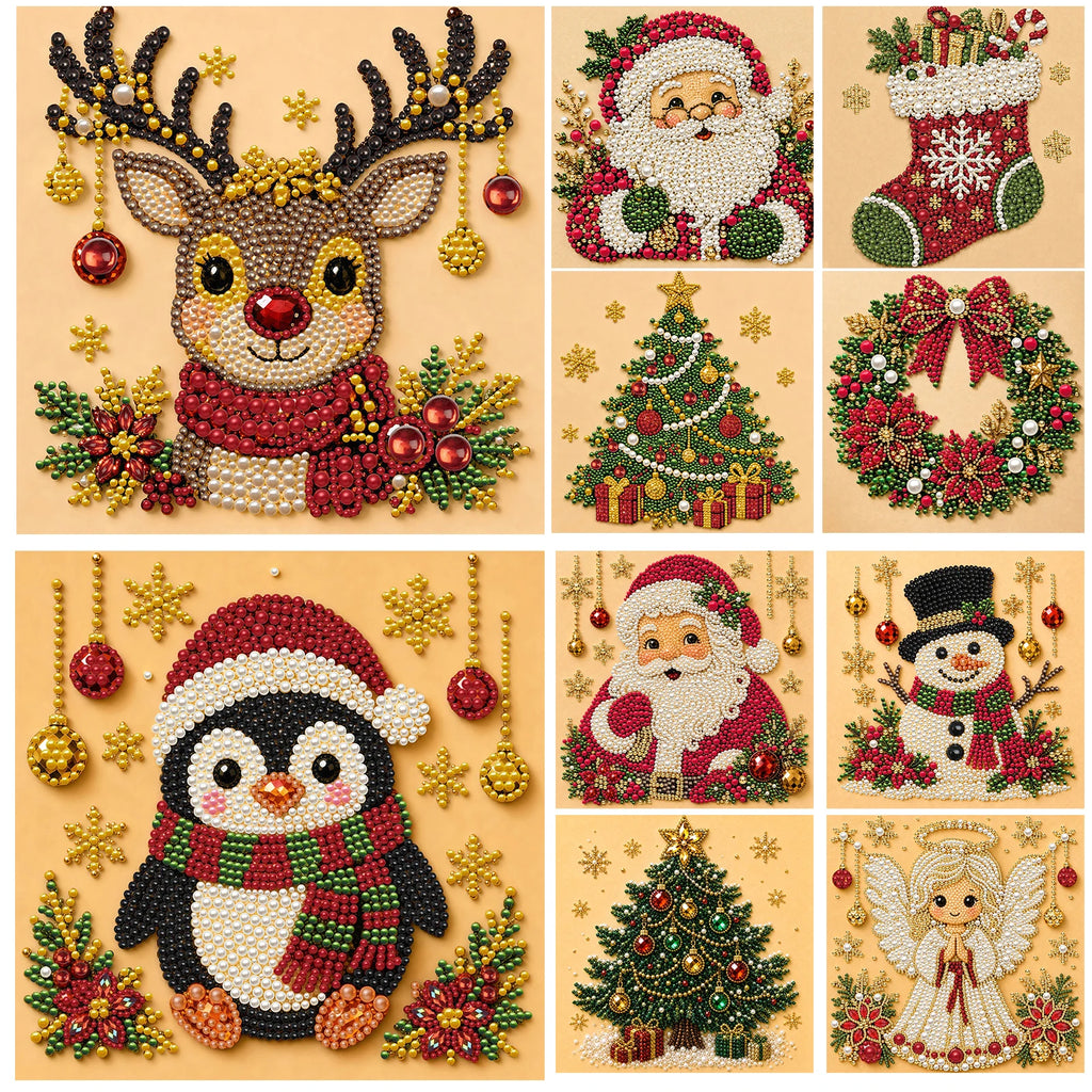 Christmas Pearl Diamond Painting Art Kit With Frame 7.87x7.87in DIY Pearl Gem Paintings Picture Arts Craft for Home Wall Decor