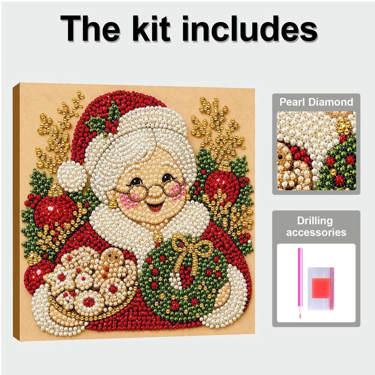 Christmas Pearl Diamond Painting Art Kit With Frame 7.87x7.87in DIY Pearl Gem Paintings Picture Arts Craft for Home Wall Decor