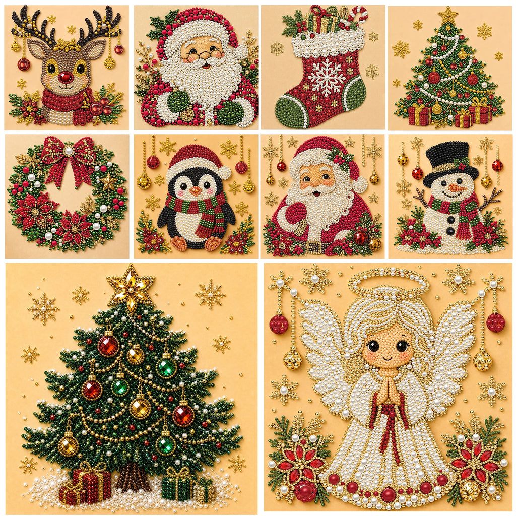 Christmas Pearl Diamond Painting Art Kit With Frame 7.87x7.87in DIY Pearl Gem Paintings Picture Arts Craft for Home Wall Decor