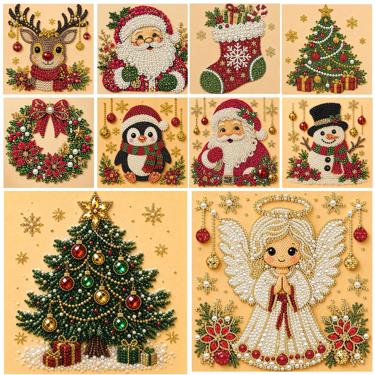 Christmas Pearl Diamond Painting Art Kit With Frame 7.87x7.87in DIY Pearl Gem Paintings Picture Arts Craft for Home Wall Decor