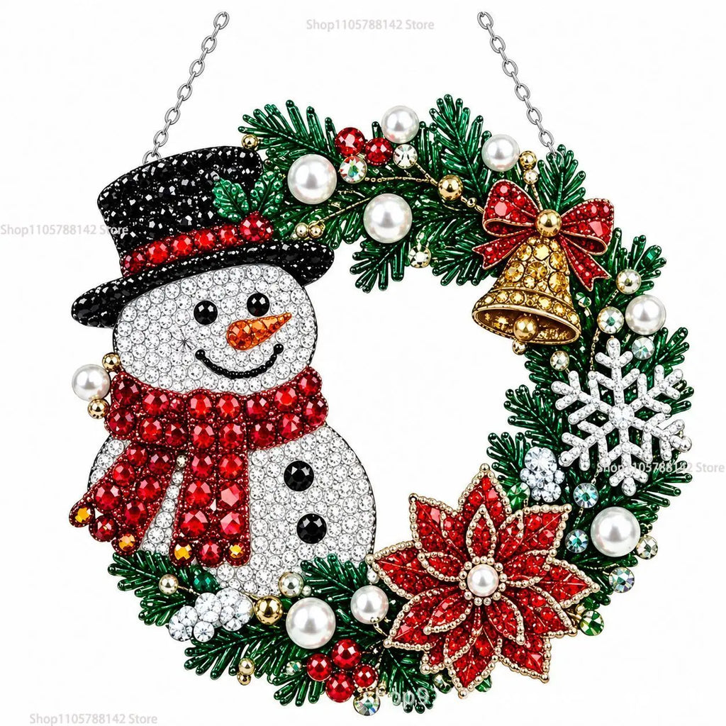 Christmas Pearl Diamond Painting Kit,DIY Acrylic Diamond Art with String Lights Wreath for Beginner Set Holiday Craft Gift