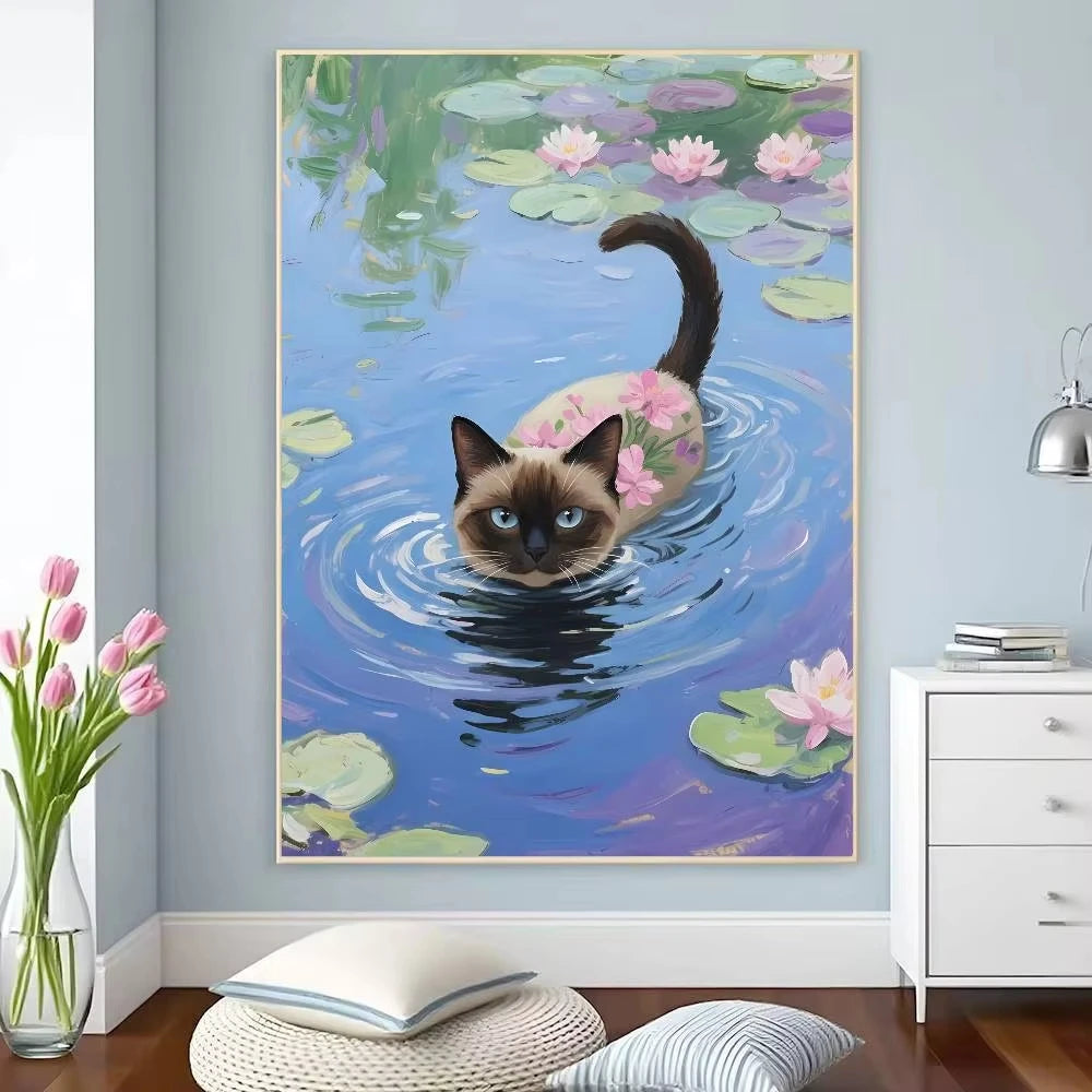 5D DIY Diamond Painting Kit Kawaii Cat Starry Night Water Lilies Art Full Drill Rhinestone Mosaic Wall Decor Craft Kit Home Gi