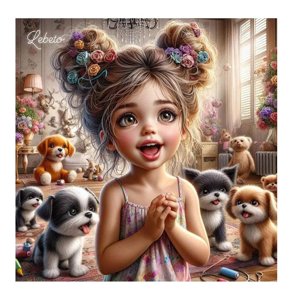 DIY Diamond Painting New 2025 Cute Little Girl and Pet Dog Full Diamond Mosaic Embroidery Art Stitch Home Decoration Craft Kit