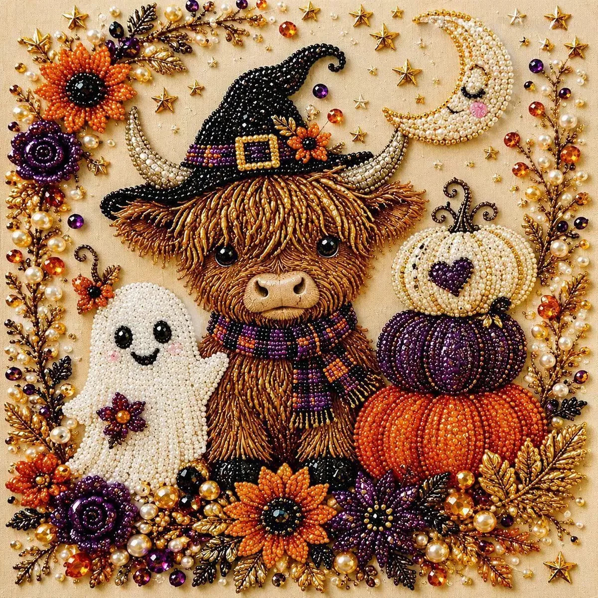 DIY Halloween Ghost Pumpkin Diamond Pearl Painting Kit 3D Pearl Diamond Art Kit Pearl Diamond Painting Kit for Adults Home Decor