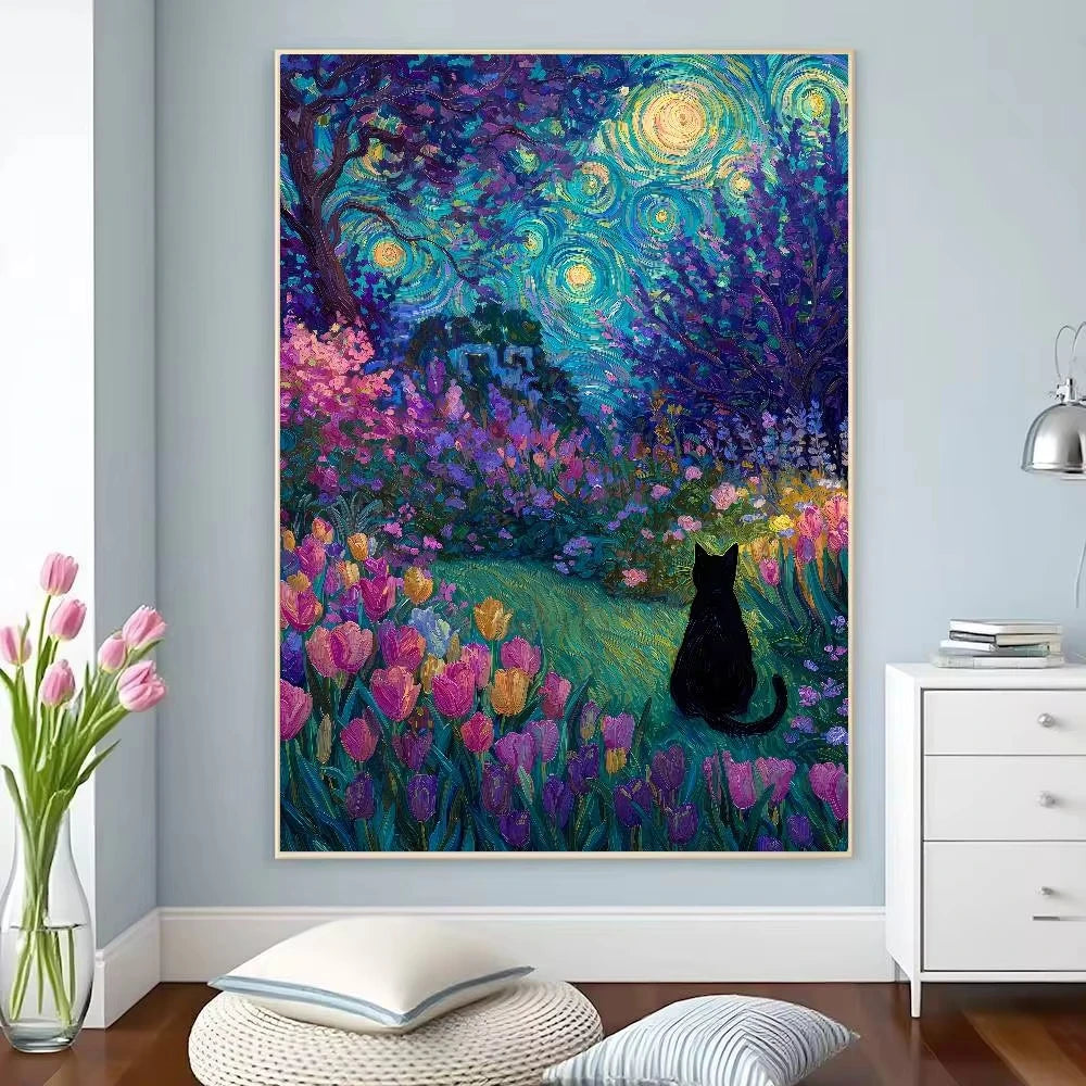 5D DIY Diamond Painting Kit Kawaii Cat Starry Night Water Lilies Art Full Drill Rhinestone Mosaic Wall Decor Craft Kit Home Gi