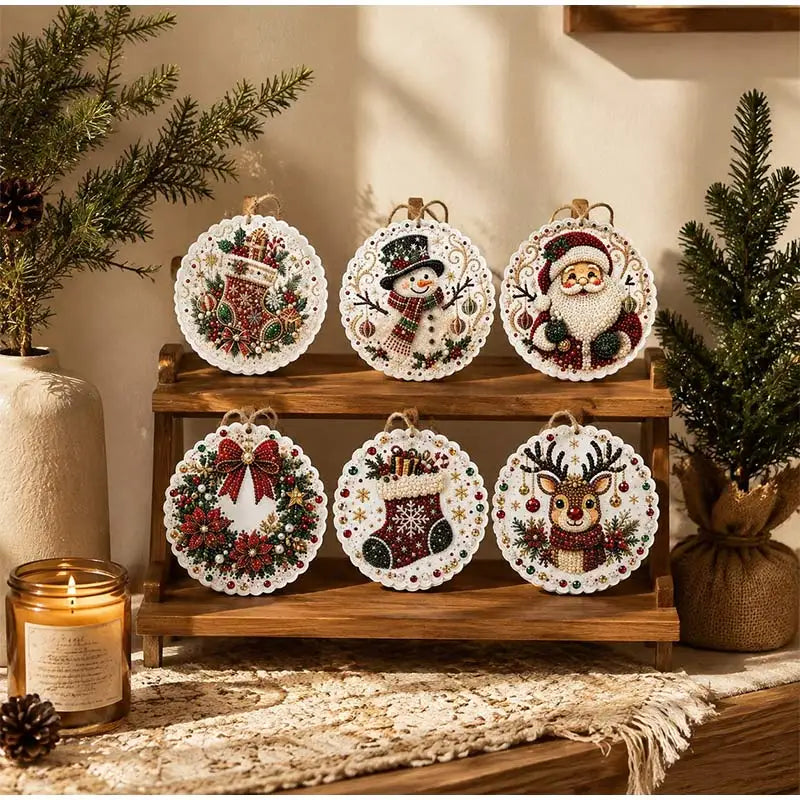 Christmas Diamond Painting Kit DIy Christmas Wooden Ornaments Xmas Snowman Reindeer Hanging Decor Relaxing Project Holiday Gifts