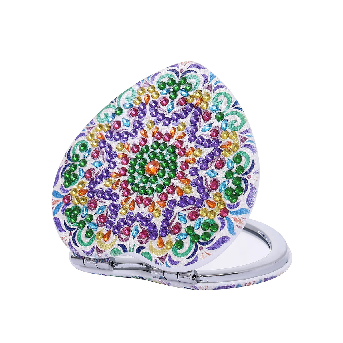 1 Piece DIY Diamond Painting Kit, Small Mirror, Mandala Pattern, PU Leather Material, Portable and Compact, for Makeup Use