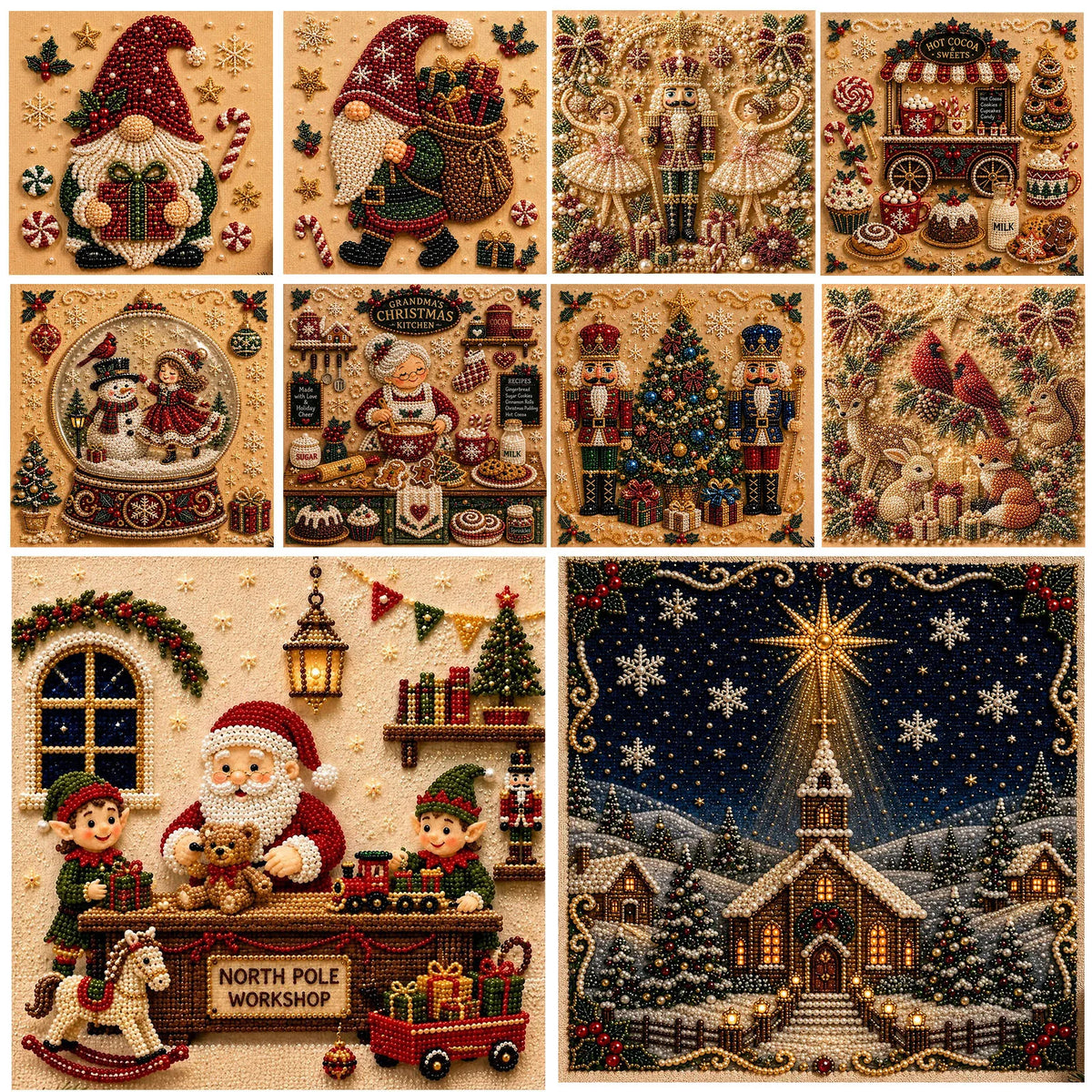 Christmas Pearl Diamond Painting DIY Kit Full Drill Wooden Frame Art Craft 20x20cm Beginner Set