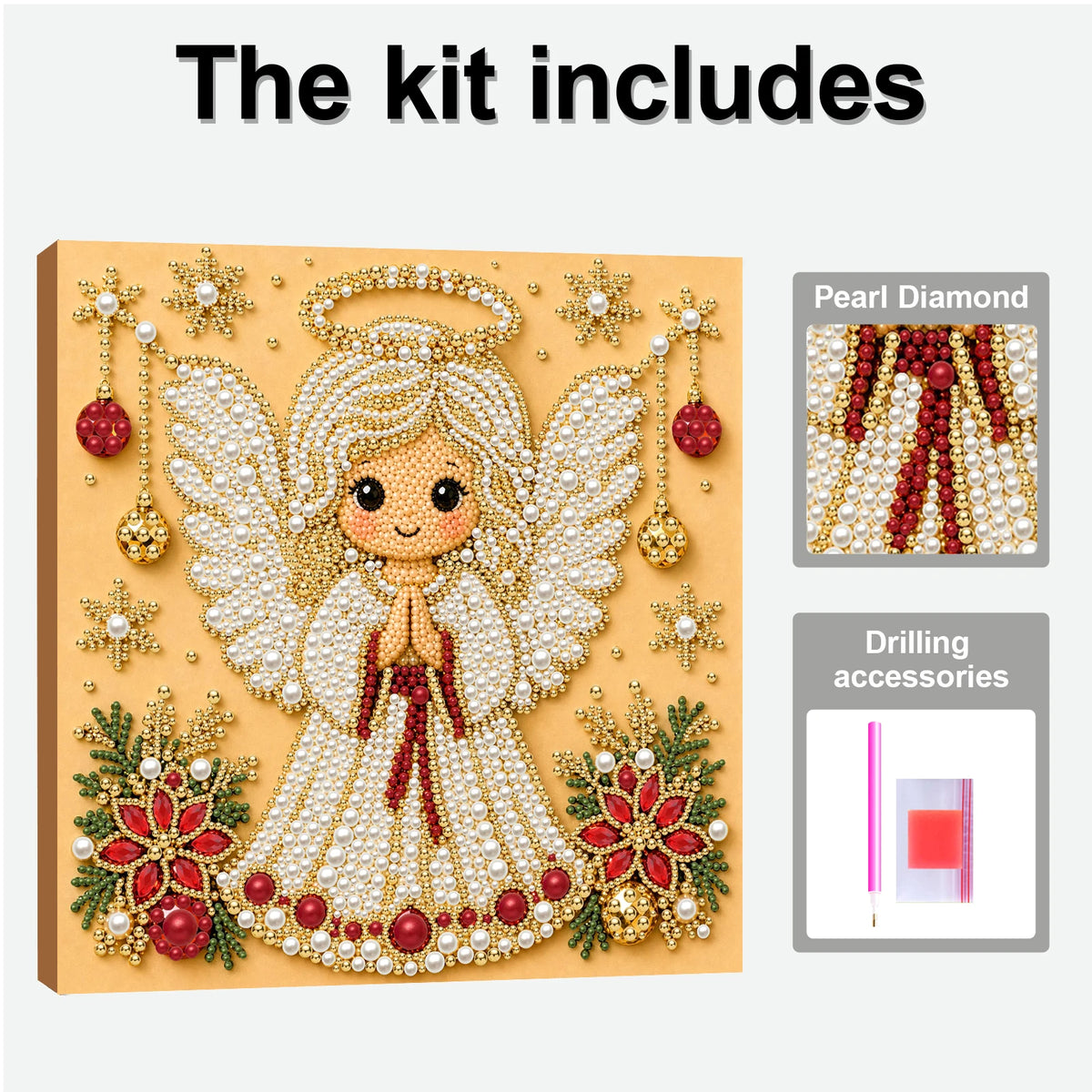 Christmas Pearl Diamond Painting Art Kit With Frame 7.87x7.87in DIY Pearl Gem Paintings Picture Arts Craft for Home Wall Decor