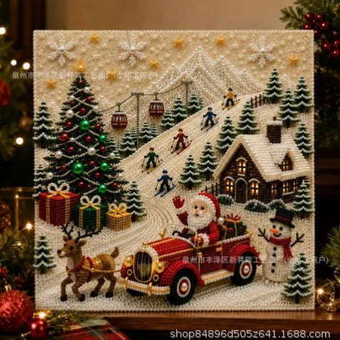 Christmas Pearl Diamond Painting Art Kit with Frame,DIY Pearl Beads Art Craft Kit,Gemstone Diamond Dots Beads for Home Decor