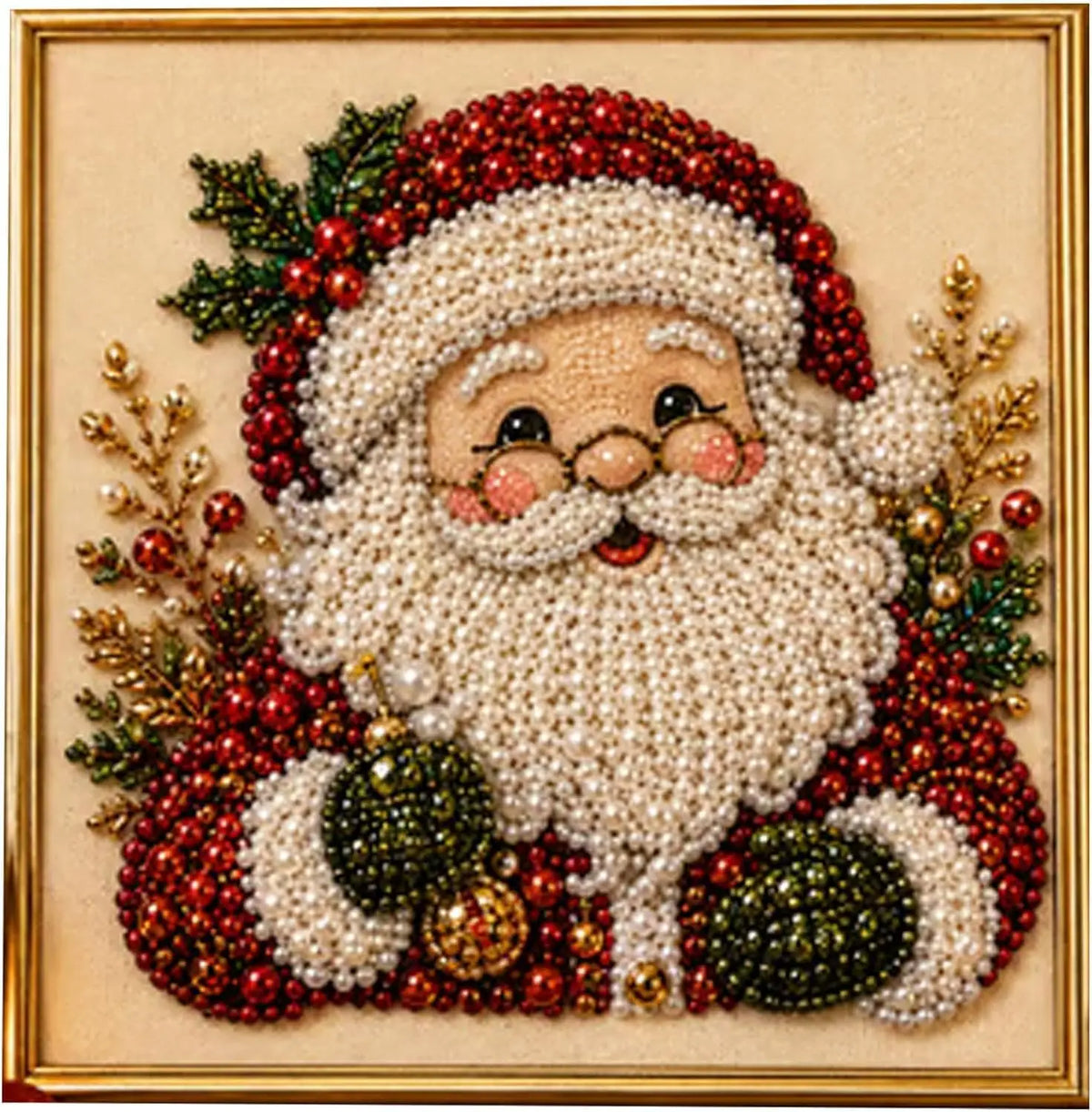DIY Christmas Pearl Diamond Painting Art Kit with Frame Pearl Beads Art Craft for Adults Beginner Holiday Christmas Wall Decor
