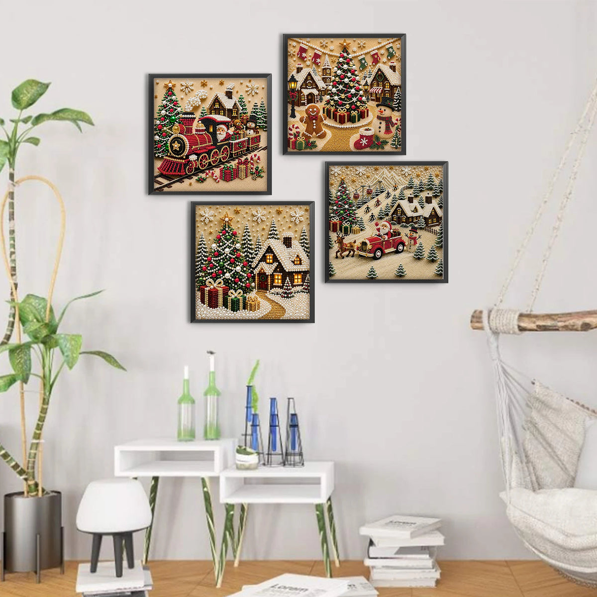 Christmas Pearl Diamond Painting Art Kit With Frame DIY Gemstone Diamond Dots Beads Craft Set Home Wall Art Decor Handmade Gift