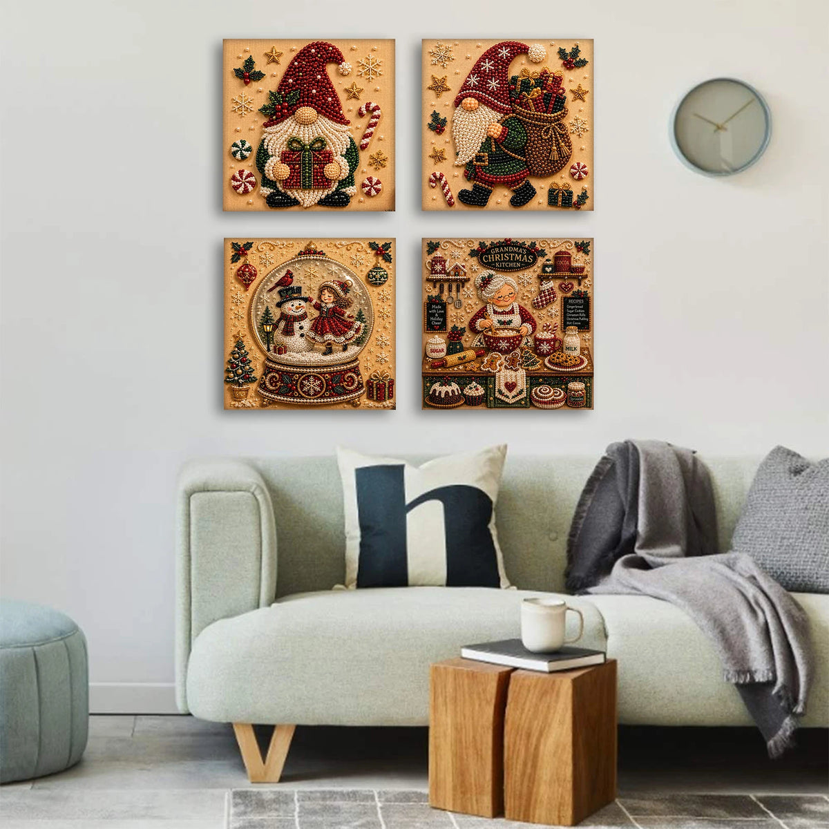 Christmas Pearl Diamond Painting DIY Kit Full Drill Wooden Frame Art Craft 20x20cm Beginner Set