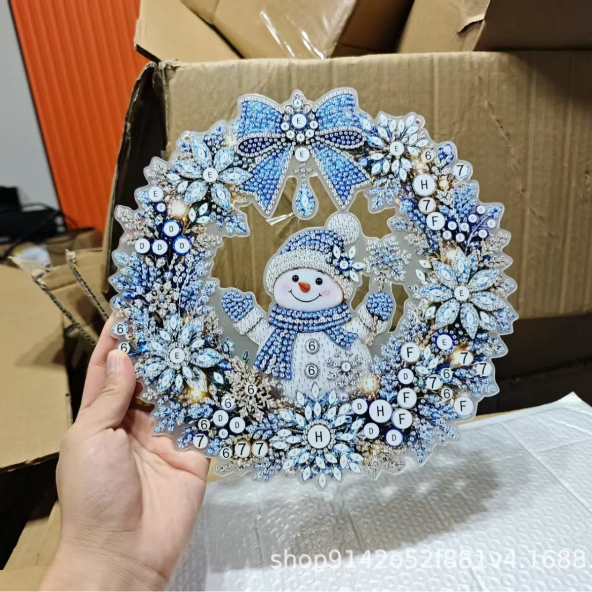 Christmas Pearl Diamond Painting Kit,DIY Acrylic Diamond Art with String Lights Wreath for Beginner Set Holiday Craft Gift
