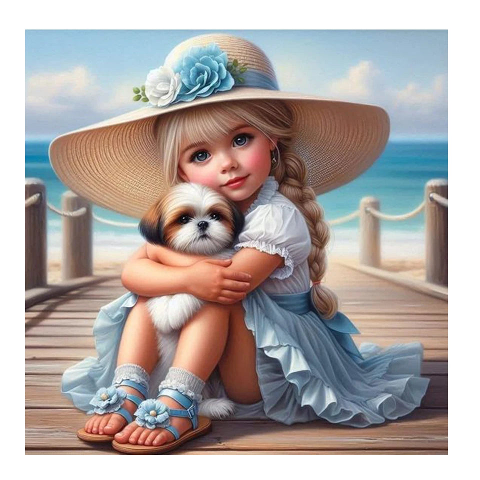 DIY Diamond Painting New 2025 Cute Little Girl and Pet Dog Full Diamond Mosaic Embroidery Art Stitch Home Decoration Craft Kit