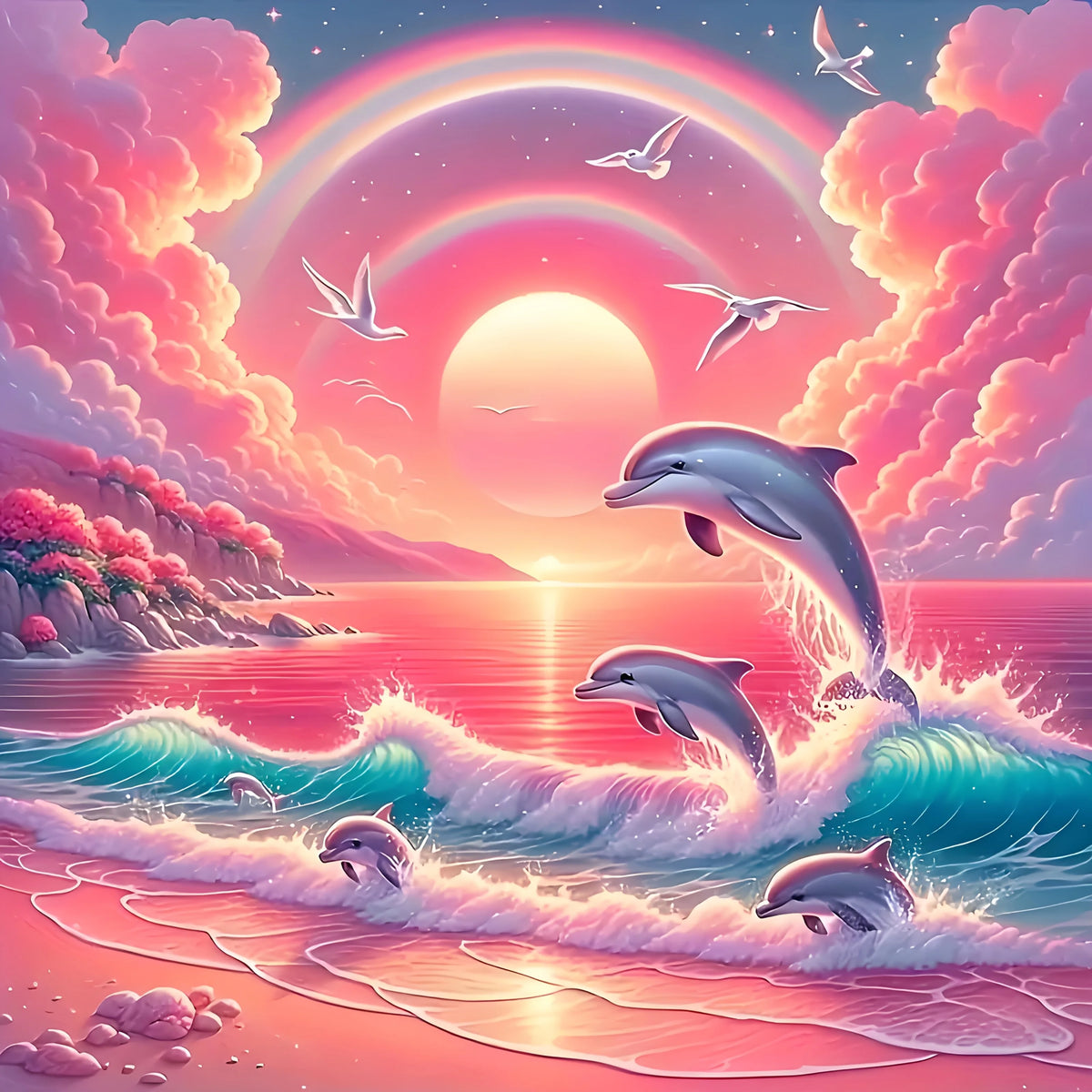 Transform Your Space with the Pink Sky Dolphin Diamond Painting Kit