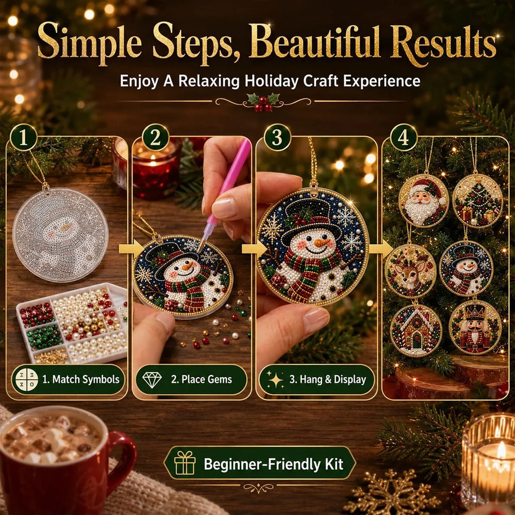 6-piece Christmas Pearl Diamond Painting DIY Kit Diamond Art Hanging Pendant Christmas Tree Decoration Handmade Crafts Gift
