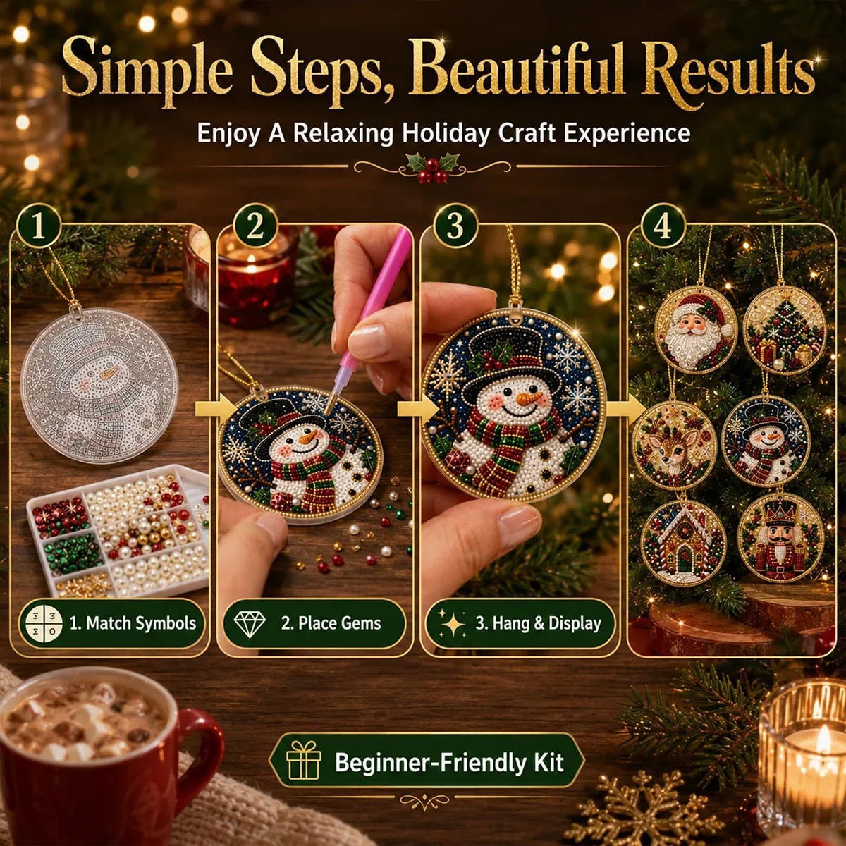 6-piece Christmas Pearl Diamond Painting DIY Kit Diamond Art Hanging Pendant Christmas Tree Decoration Handmade Crafts Gift
