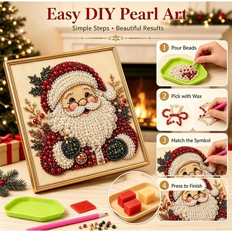 Christmas Pearl Diamond Painting Art Set With Frame DIY Pearl Beads Craft Kit For Adults Beginner Home Decor Wall Art Party Gift