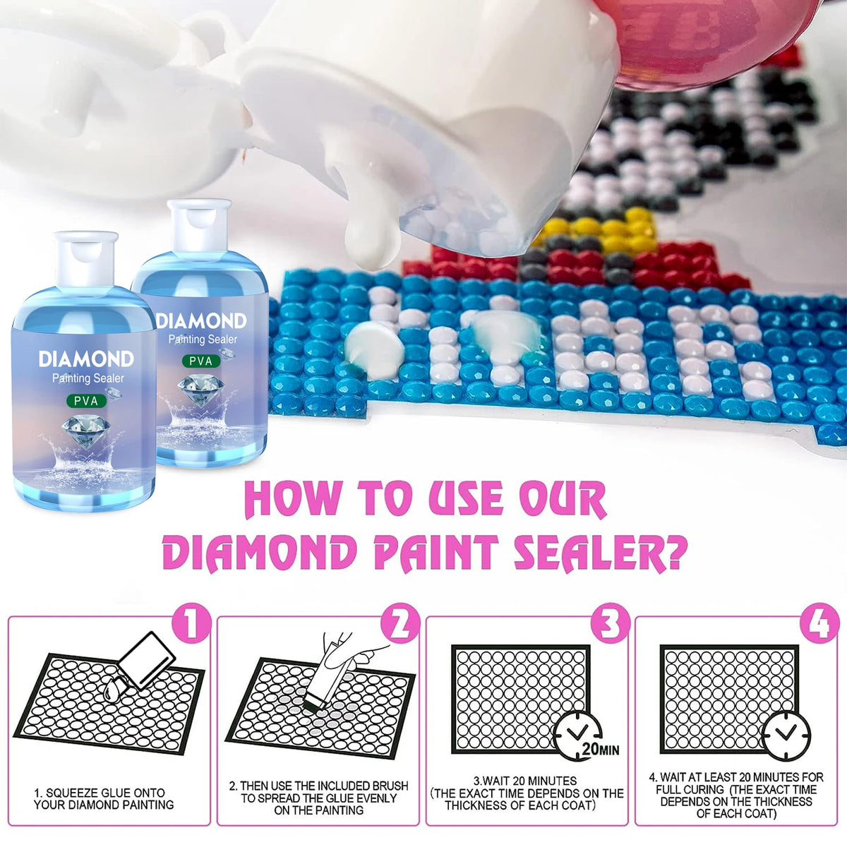 Diamond Painting Sealer Glue Kits 120ML with 3 Pcs Brushes Puzzle Glue Diamond Painting Accessories and Tools for Adults