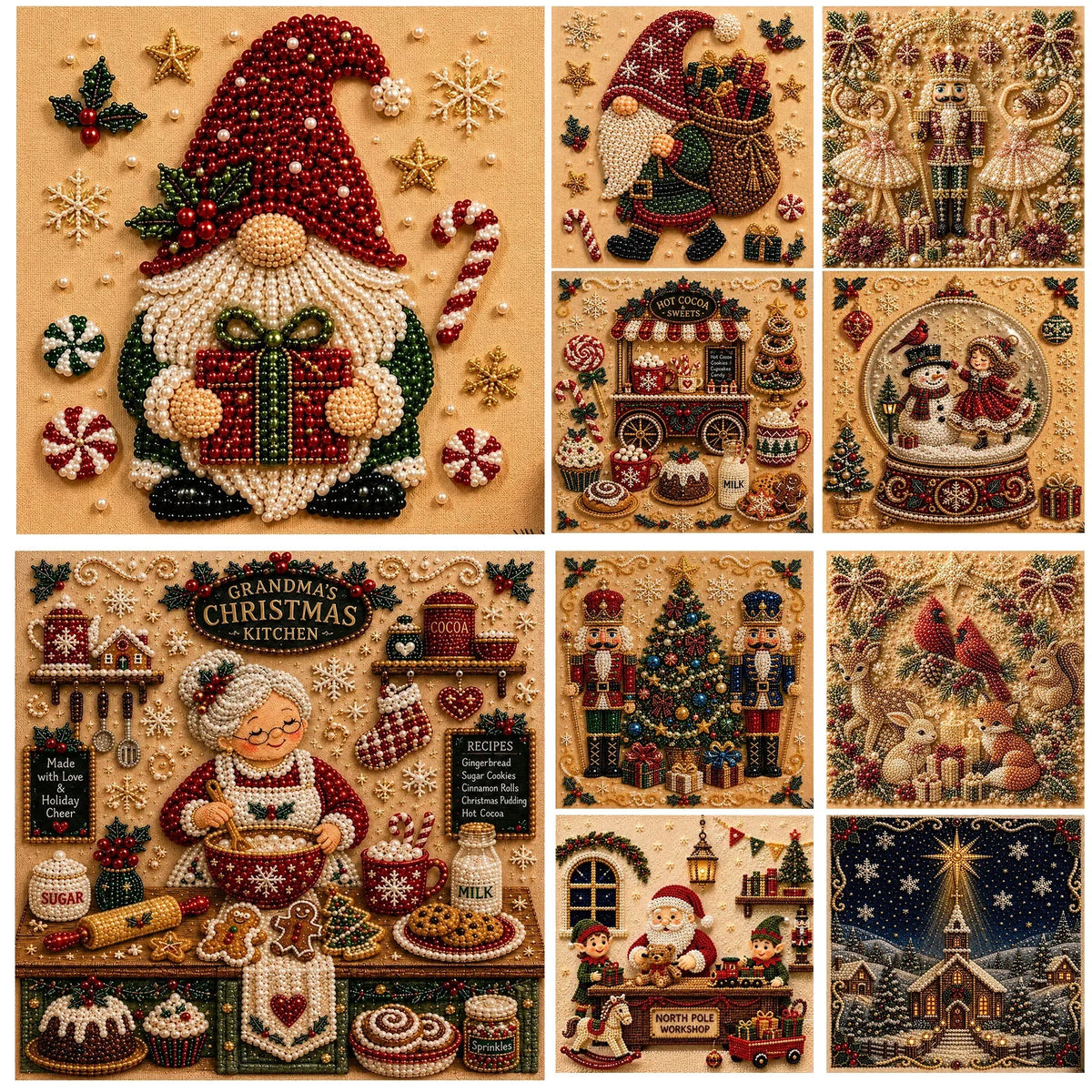 Christmas Pearl Diamond Painting Kit with Wooden Frame, Full Drill DIY Pearl Gem Art Craft Set, Home Decor Handmade Gift 20x20cm