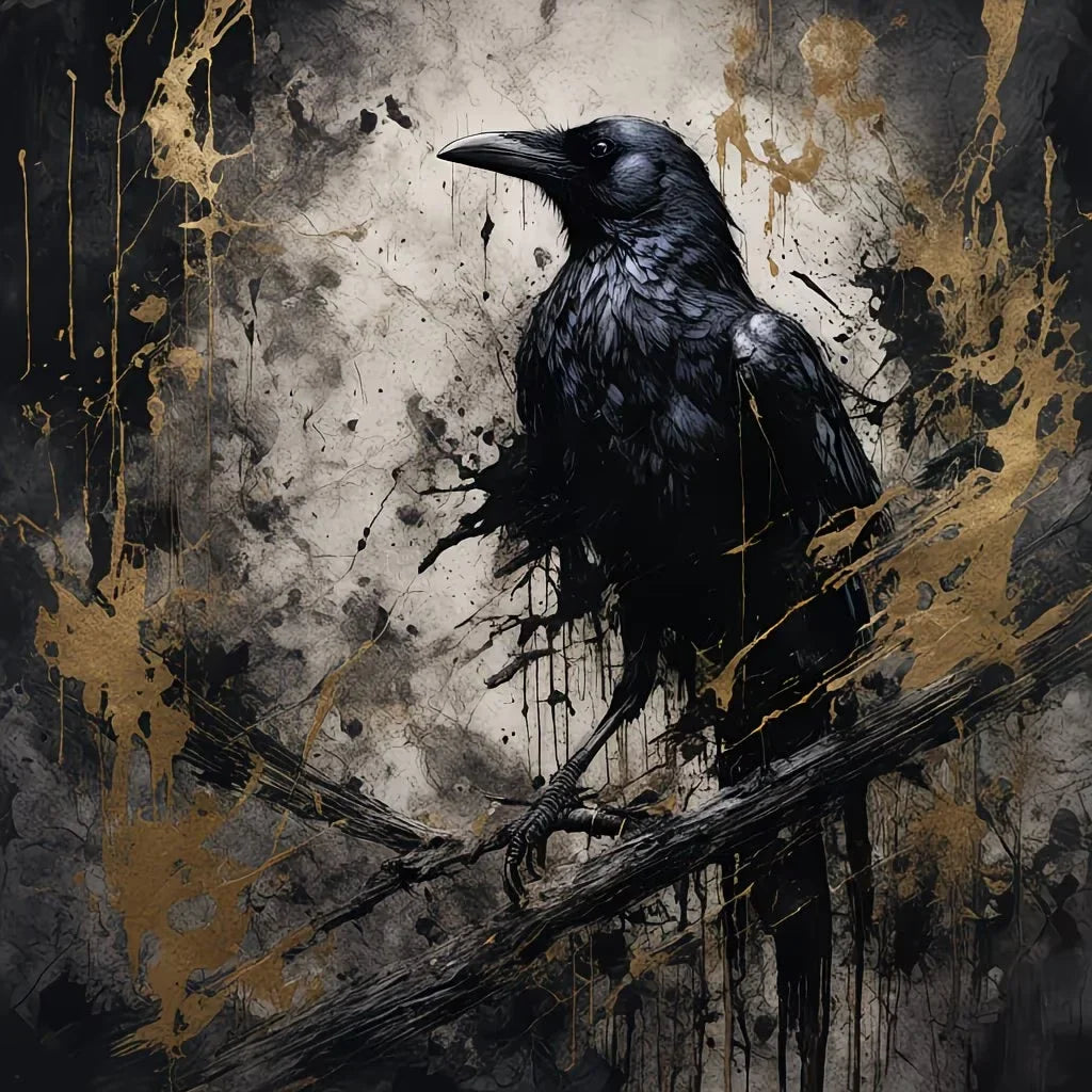 5D DIY Diamond Painting Kit - Mysterious Black Crow, Round Diamond Canvas Art DIY Handicrafts