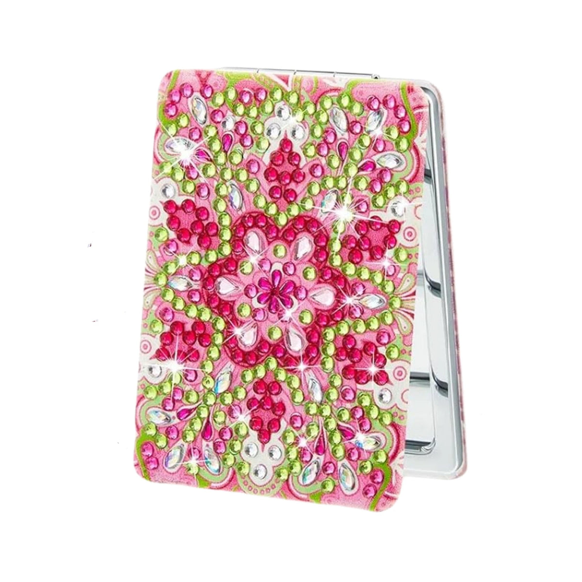 1 Piece DIY Diamond Painting Kit, Small Mirror, Mandala Pattern, PU Leather Material, Portable and Compact, for Makeup Use