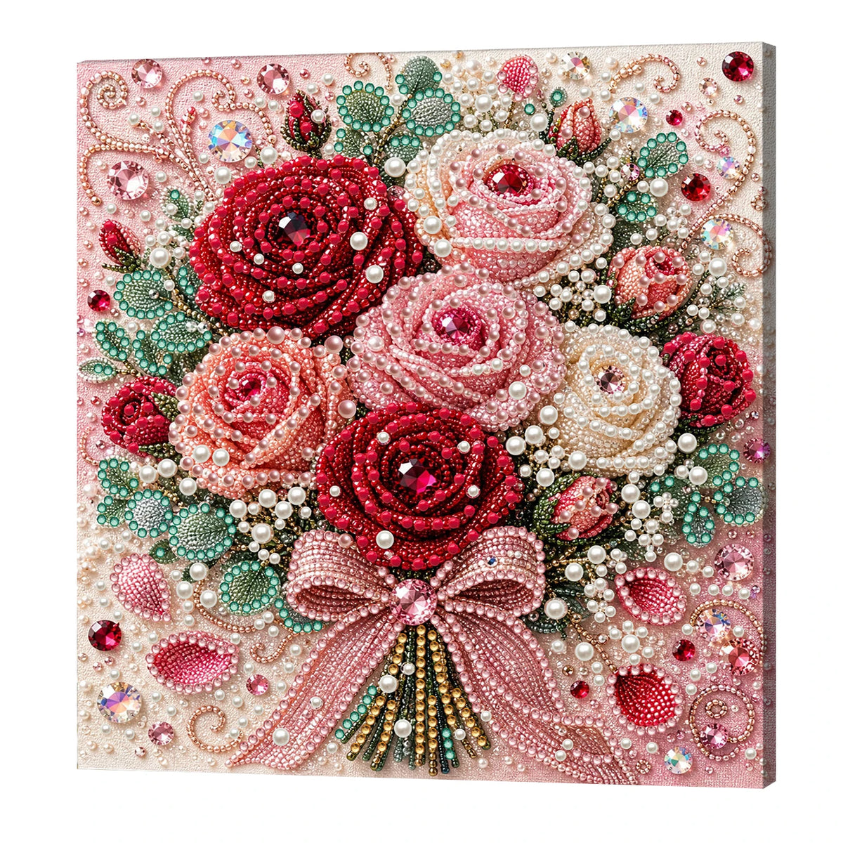 DIY Pearl Diamond Painting Kit Flowers Pearl Art Kits for Adults 7.87x7.87" Rhinestones Beads Diamond Art Kit with Framed Canvas