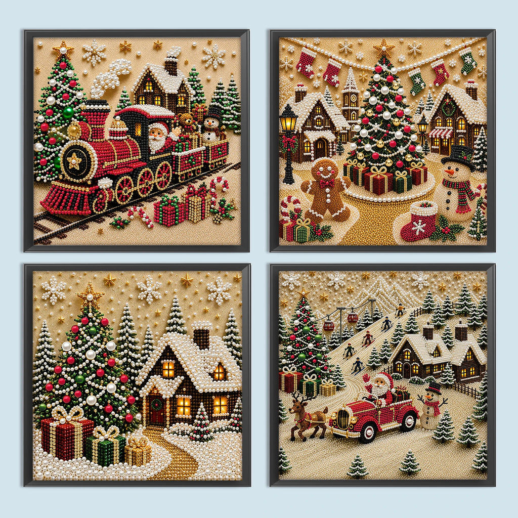 Christmas Pearl Diamond Painting Art Kit With Frame DIY Gemstone Diamond Dots Beads Craft Set Home Wall Art Decor Handmade Gift