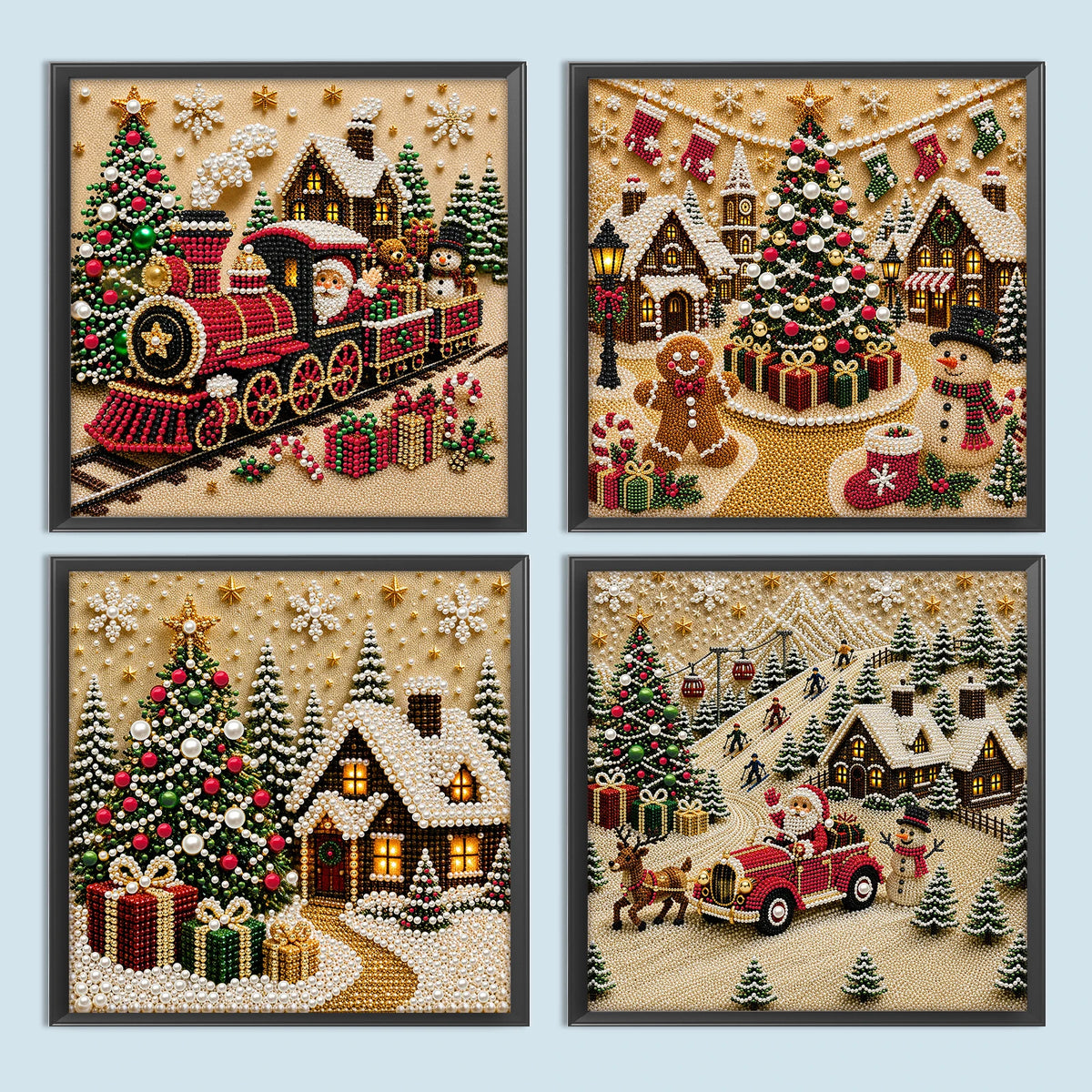 Christmas Pearl Diamond Painting Art Kit With Frame DIY Gemstone Diamond Dots Beads Craft Set Home Wall Art Decor Handmade Gift