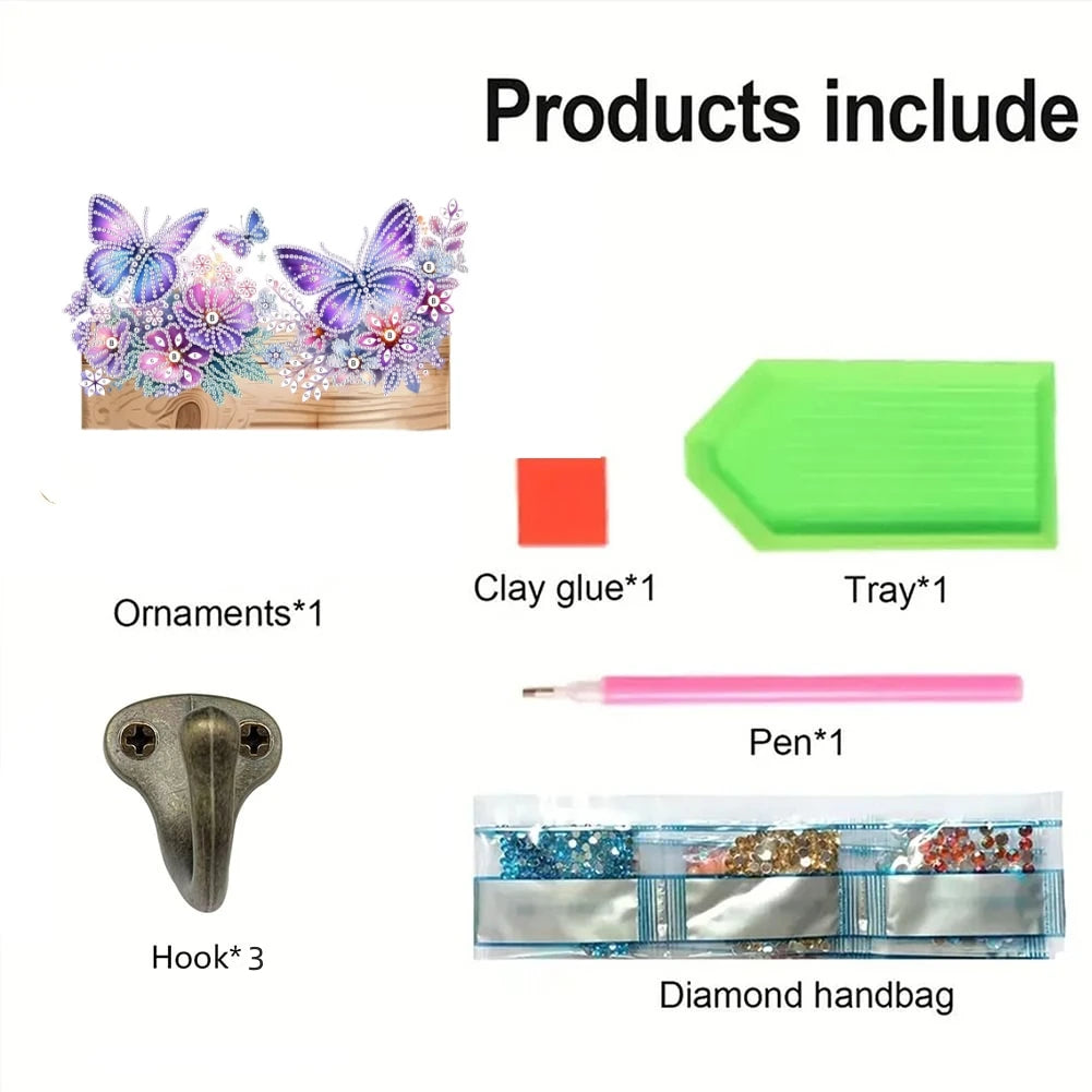 DIY Animal Diamond Painting Kit with Wooden Hanger And 3 Wall Hooks for Display Artwork Home Decor Craft Kit